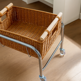 Rattan Basket Rolling Cart