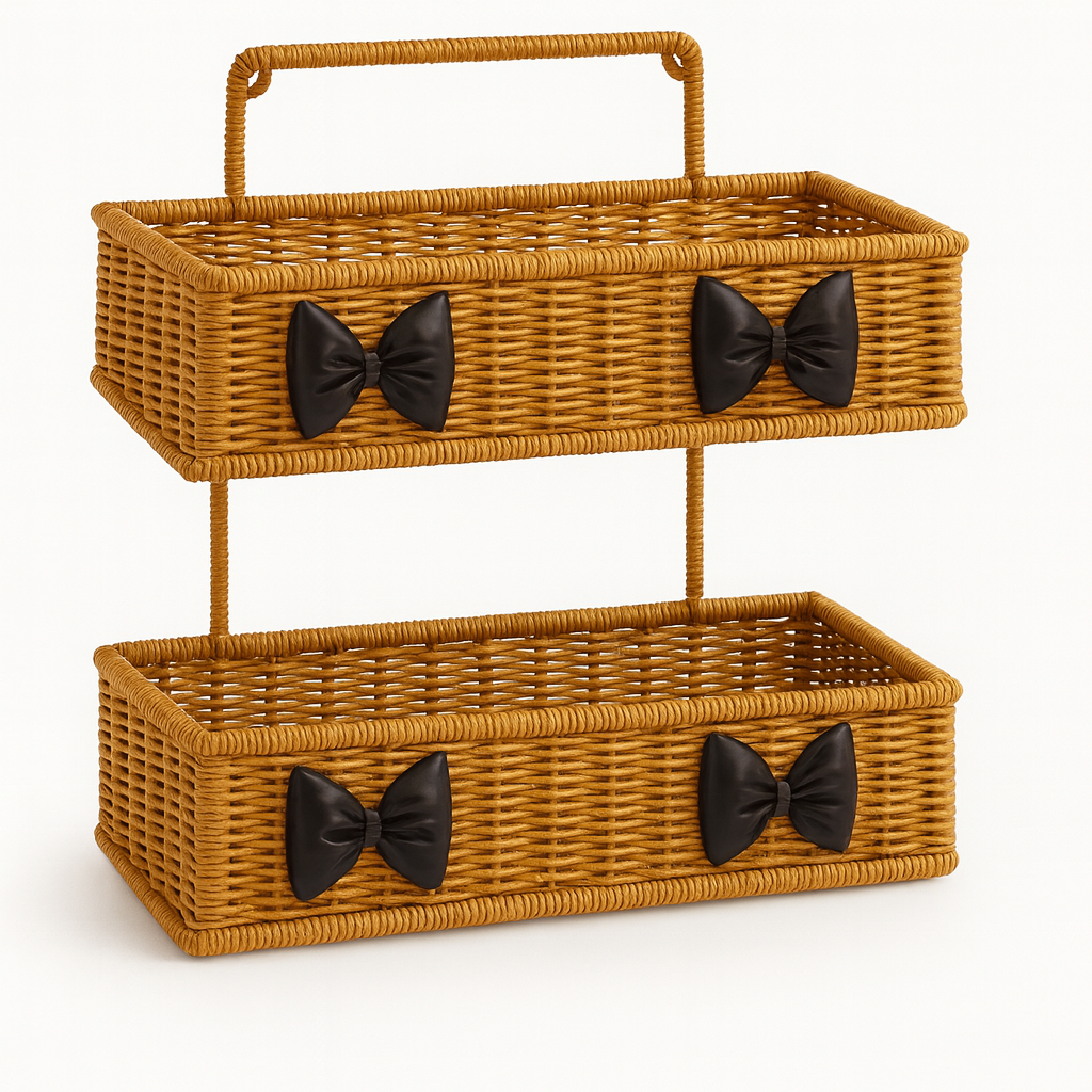 Fluffy Bow Charm Rattan Shelf Bundle