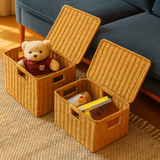 Woven Lidded Rattan Storage Basket