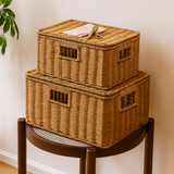 Woven Lidded Rattan Storage Basket