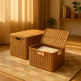 Woven Lidded Rattan Storage Basket