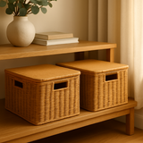 Woven Lidded Rattan Storage Basket