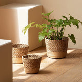 Household rattan straw flower pot set waterproof design decorative monstera exterior cover pot large, medium and small combination handle woven flower pot