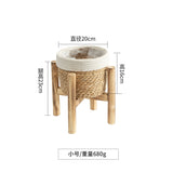 Home Accessories, Wooden Base Flower Basket, Flower Pot Set, Hand-Woven Balcony Basket, Straw Basket, Floor Standing Flower Pot Shelf