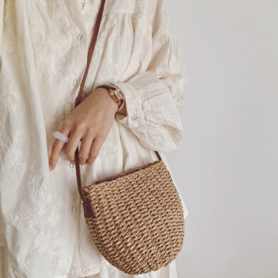 2025 straw bag woven bag mobile phone key wallet fish basket bag small shoulder crossbody mini niche design