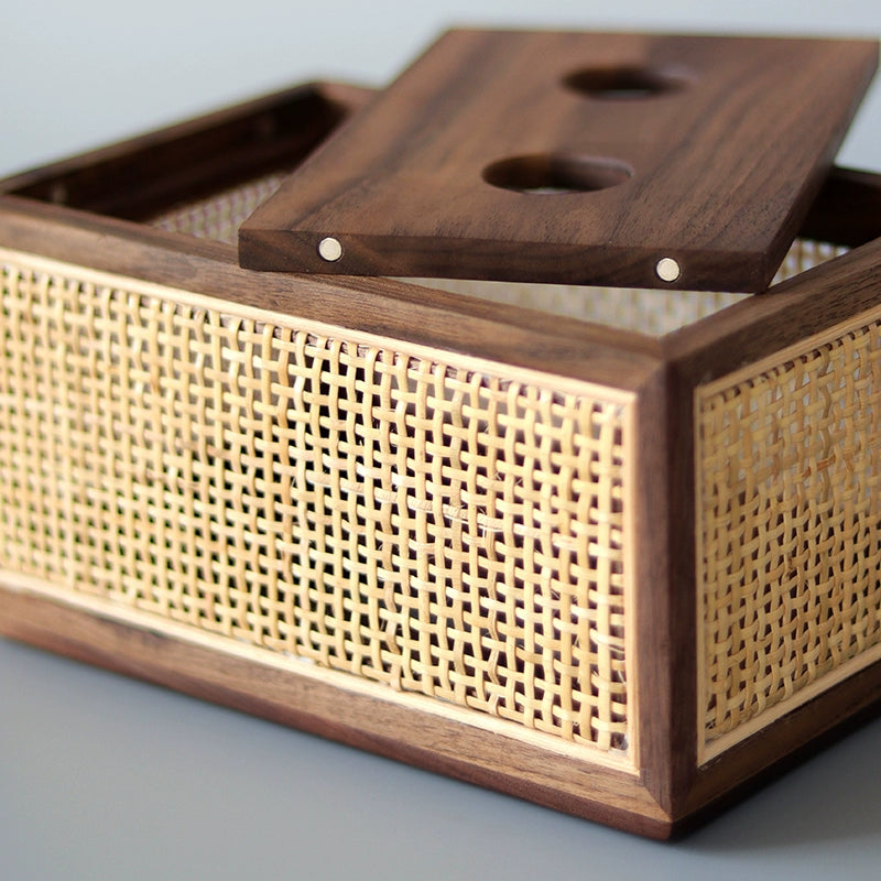 Solid Wood Rattan Tissue Holder