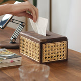 Solid Wood Rattan Tissue Holder