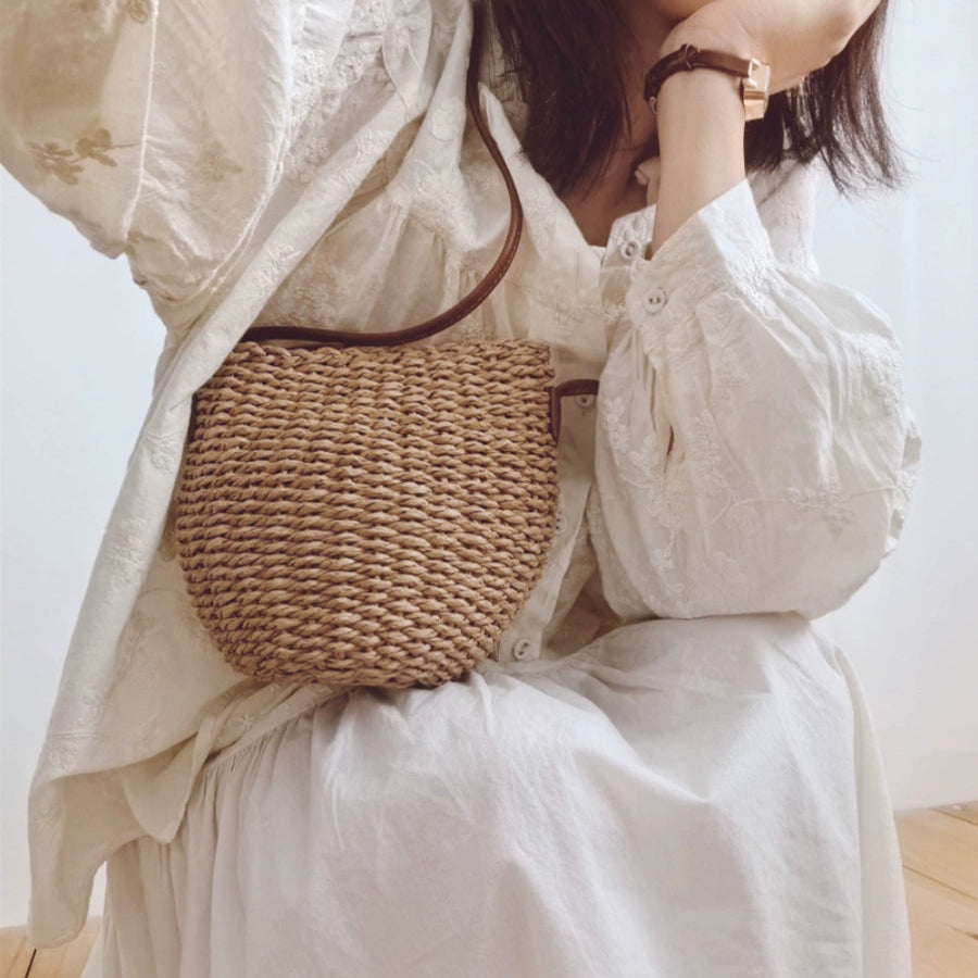 2025 straw bag woven bag mobile phone key wallet fish basket bag small shoulder crossbody mini niche design