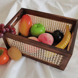 Vintage rattan storage basket desktop solid wood collection box home bedroom snack box toy uncovered wooden storage box