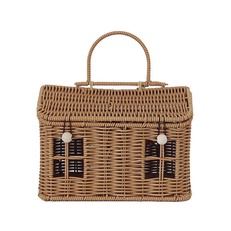 Children's hand-held small house baskets, rattan picnic baskets, storage baskets, children's room ornaments, ins, Internet celebrity photo props