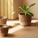 Household rattan straw flower pot set waterproof design decorative monstera exterior cover pot large, medium and small combination handle woven flower pot