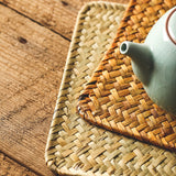 Seaweed hand-woven anti-scald placemat, vintage coffee table mat, Chinese minimalist straw bowls, plates, tea coasters, heat-insulating mats