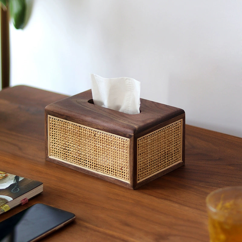 Solid Wood Rattan Tissue Holder