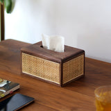 Solid Wood Rattan Tissue Holder