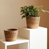 Household rattan straw flower pot set waterproof design decorative monstera exterior cover pot large, medium and small combination handle woven flower pot