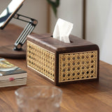 Solid Wood Rattan Tissue Holder