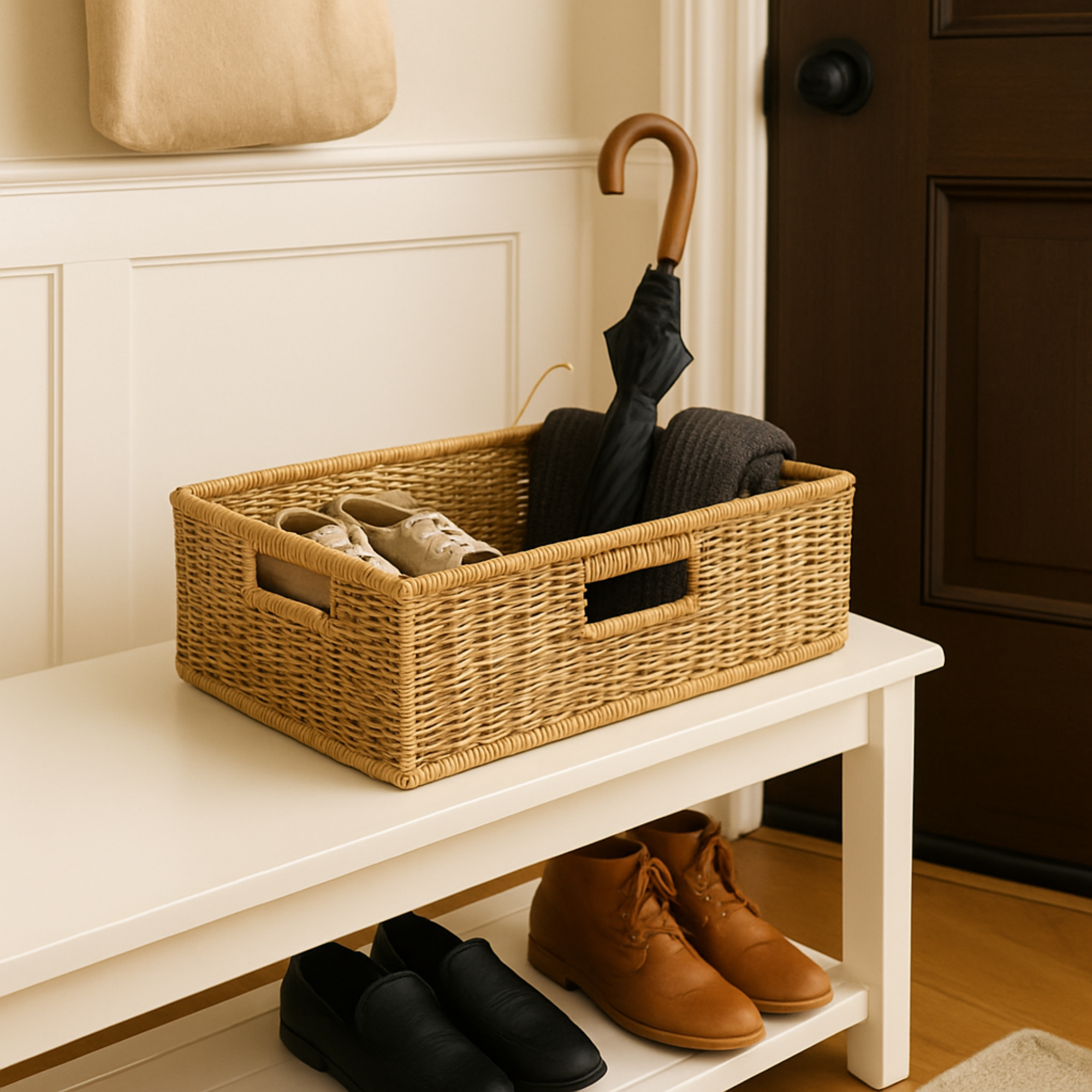 Rattan 3-Handle Storage Basket