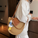 Crescent Woven Straw Shoulder Bag