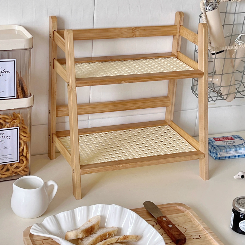 Rattan Wood Shelf(2-Tier)