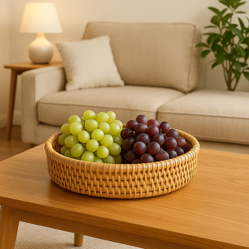 Round Rattan Woven Serving Tray