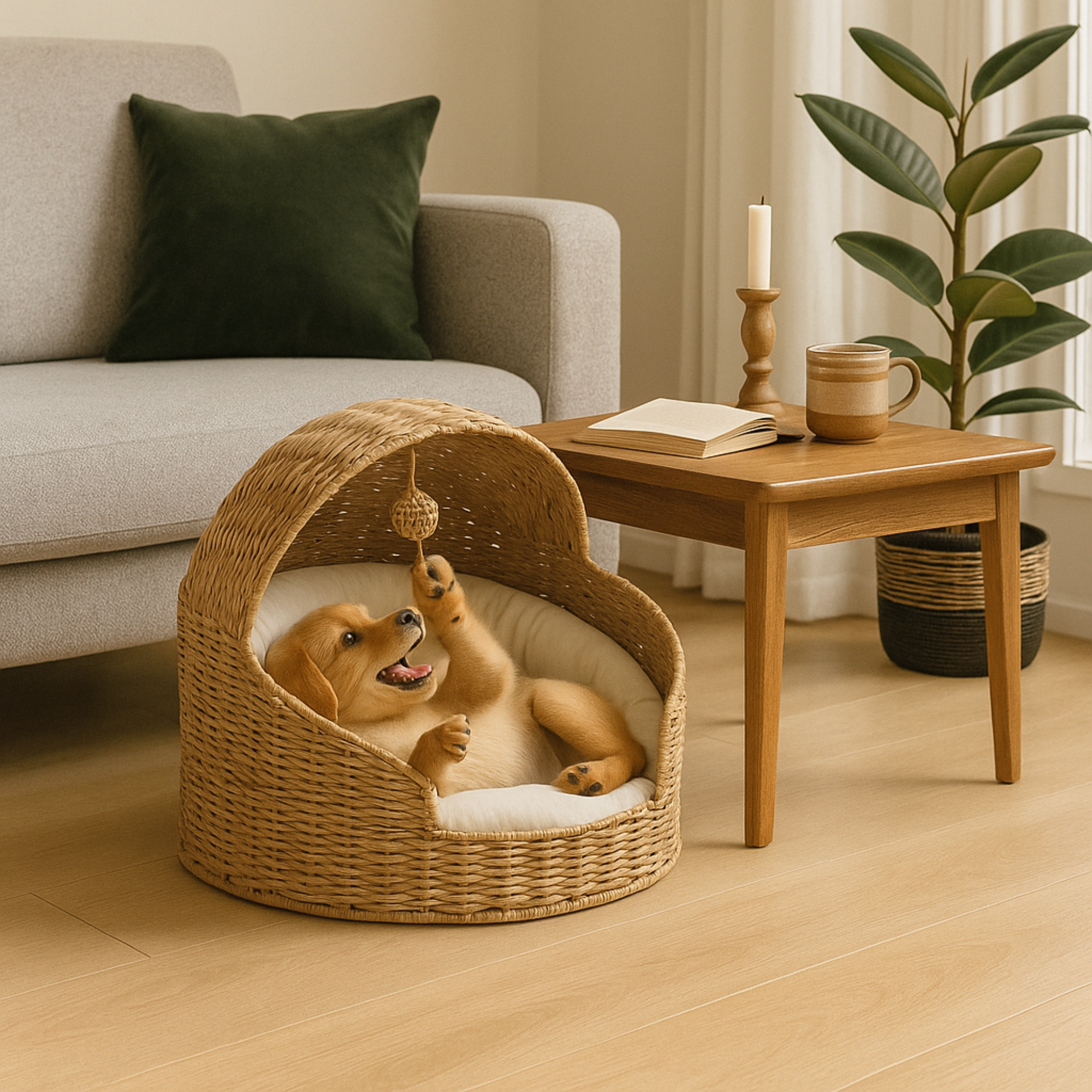 Rattan Dome Cat House Basket