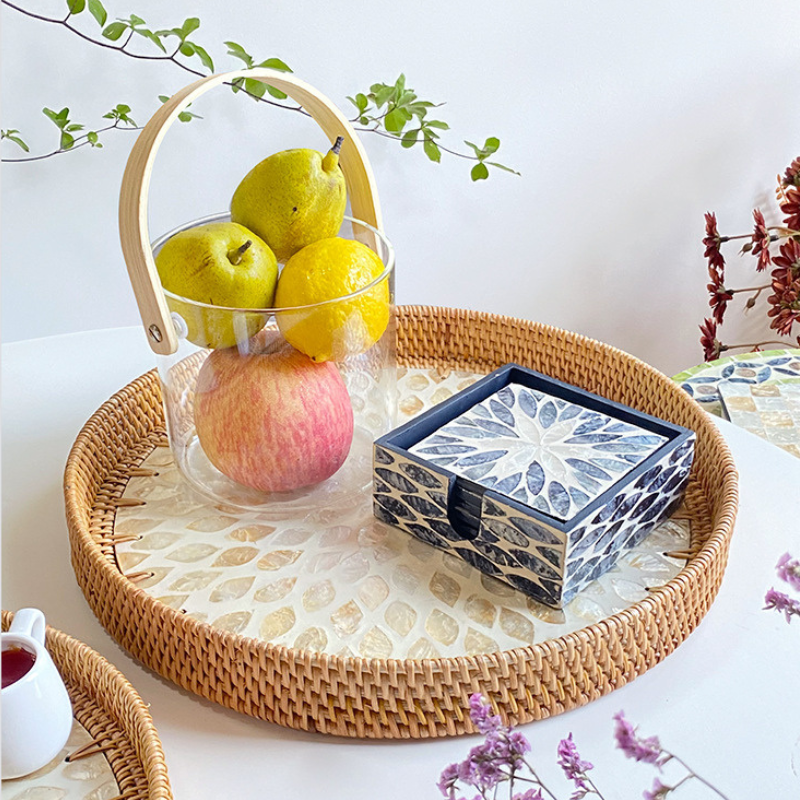 Rattan Tray Mother of Pearl