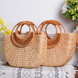 Amazon sale rattan ins handmade high-value photo artifact straw moon handmade bag