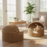 Rattan Dome Cat House Basket
