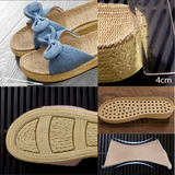Women's Linen Wedge Bow Slippers