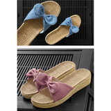 Women's Linen Wedge Bow Slippers