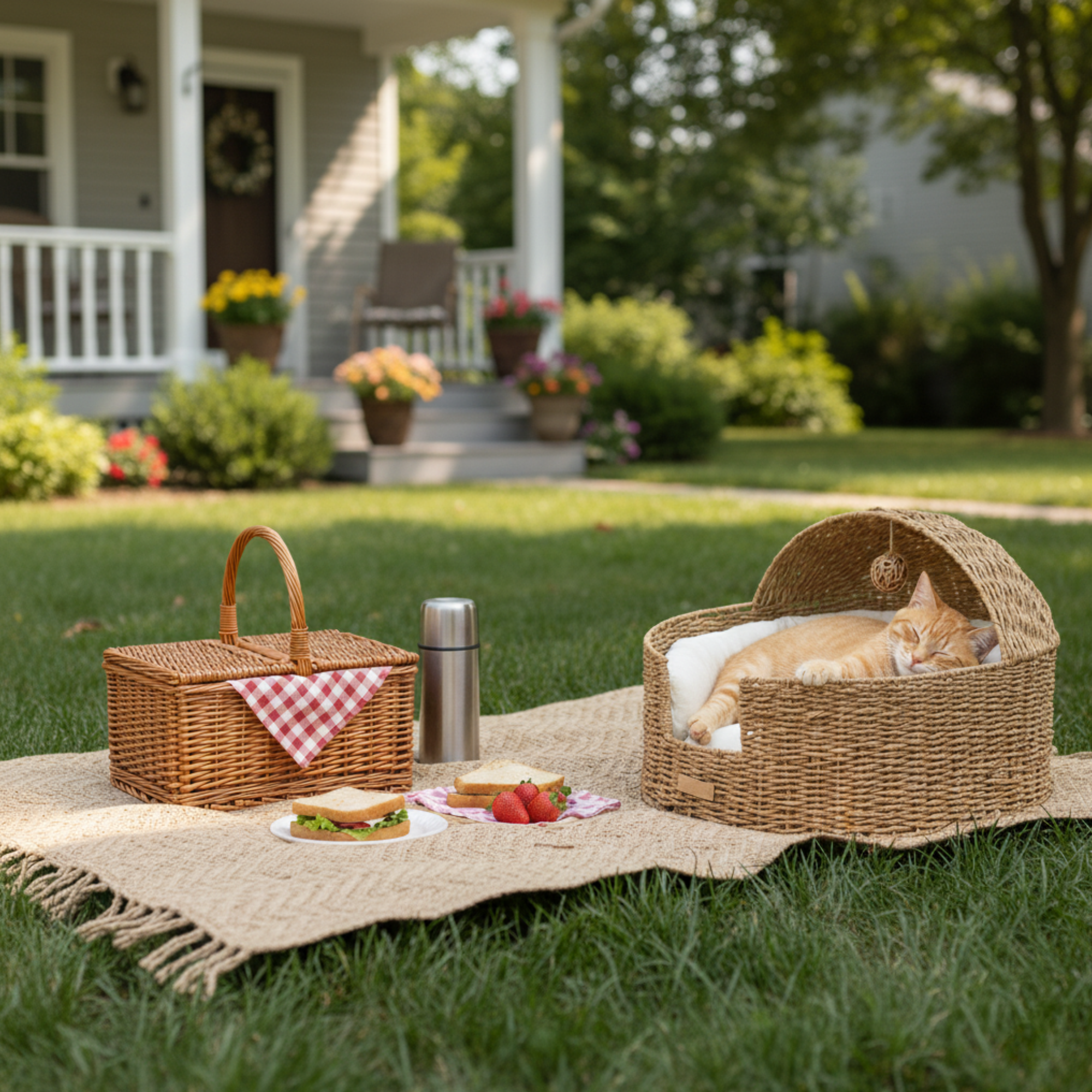 Rattan Dome Cat House Basket
