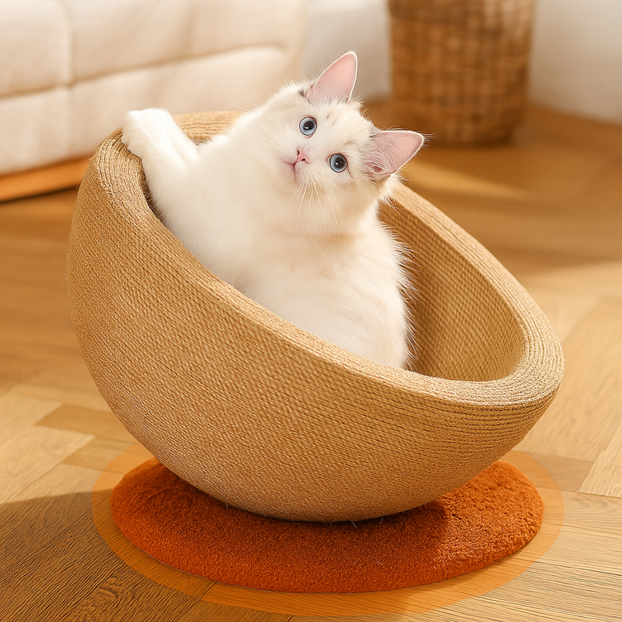 Woven Fiber Round Cat Scratch Nest