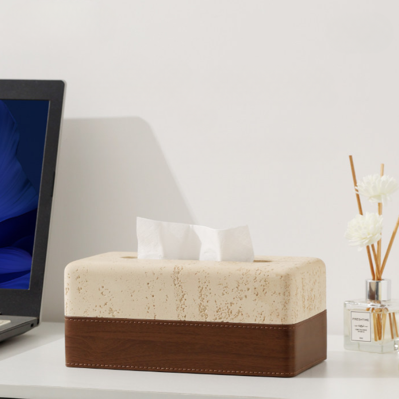 Travertine Wood Tissue Box Cover