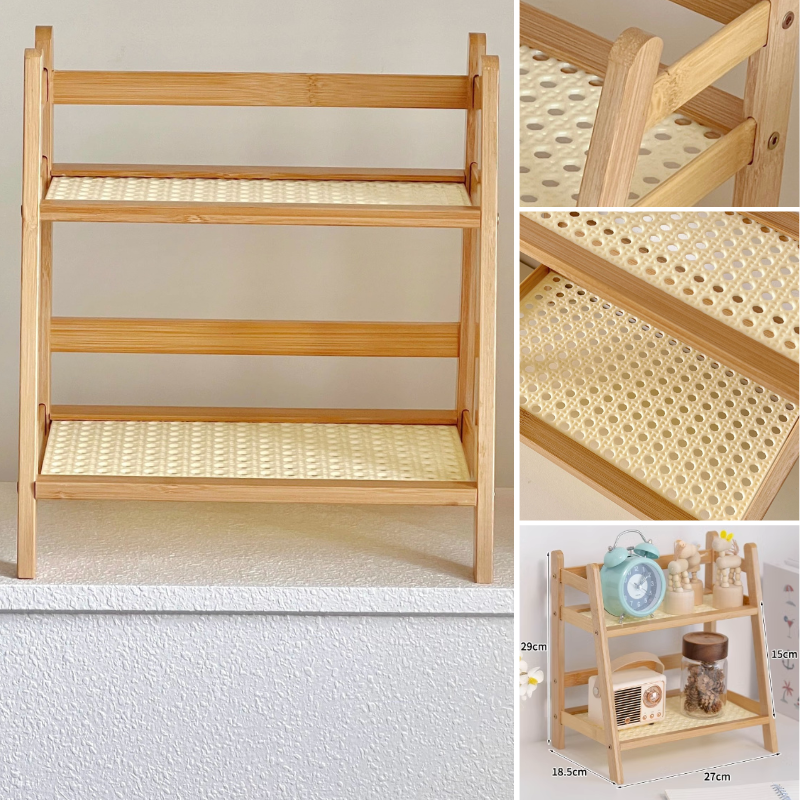 Rattan Wood Shelf(2-Tier)