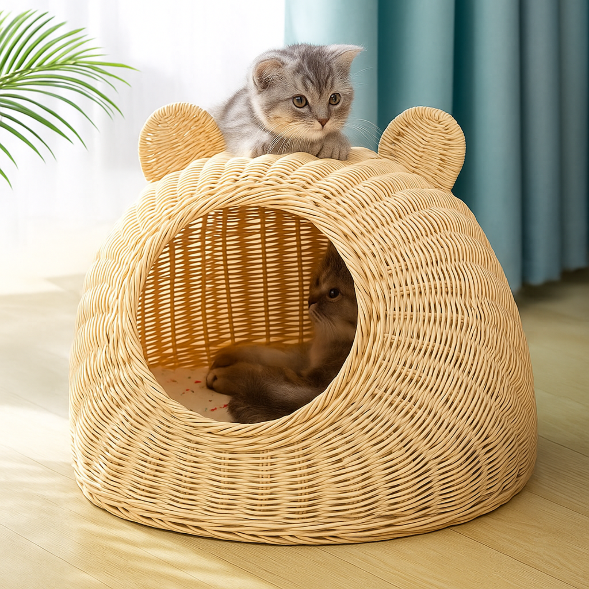 Rattan Cat Ear Dome Bed