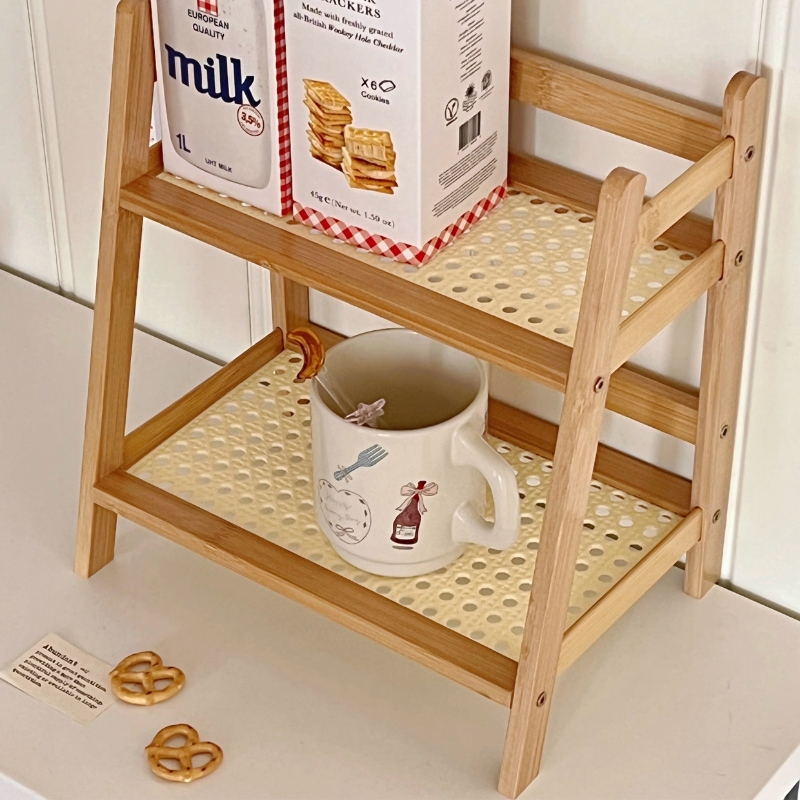 Rattan Wood Shelf(2-Tier)