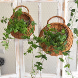 Rattan wall-hung flower basket, wall-hung flower pot, flower-raising, willow-weaving, hanging weaving, handmade wall-hanging, pastoral wall-hanging, blue