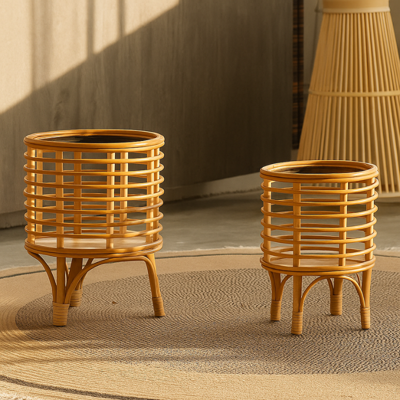 Nordic Rattan Woven Floor Planter