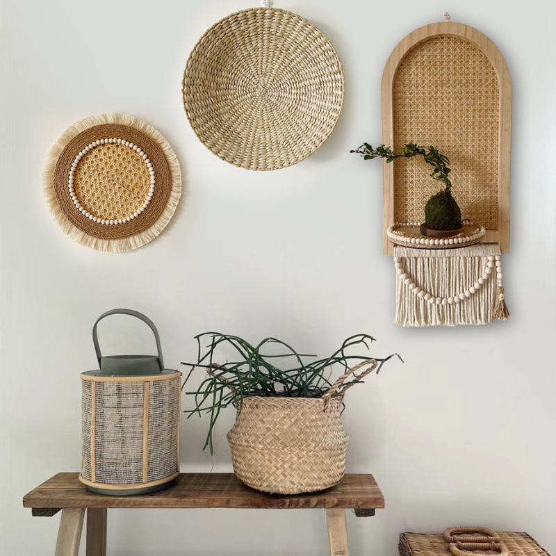 Woven Rattan Wall Shelf Set