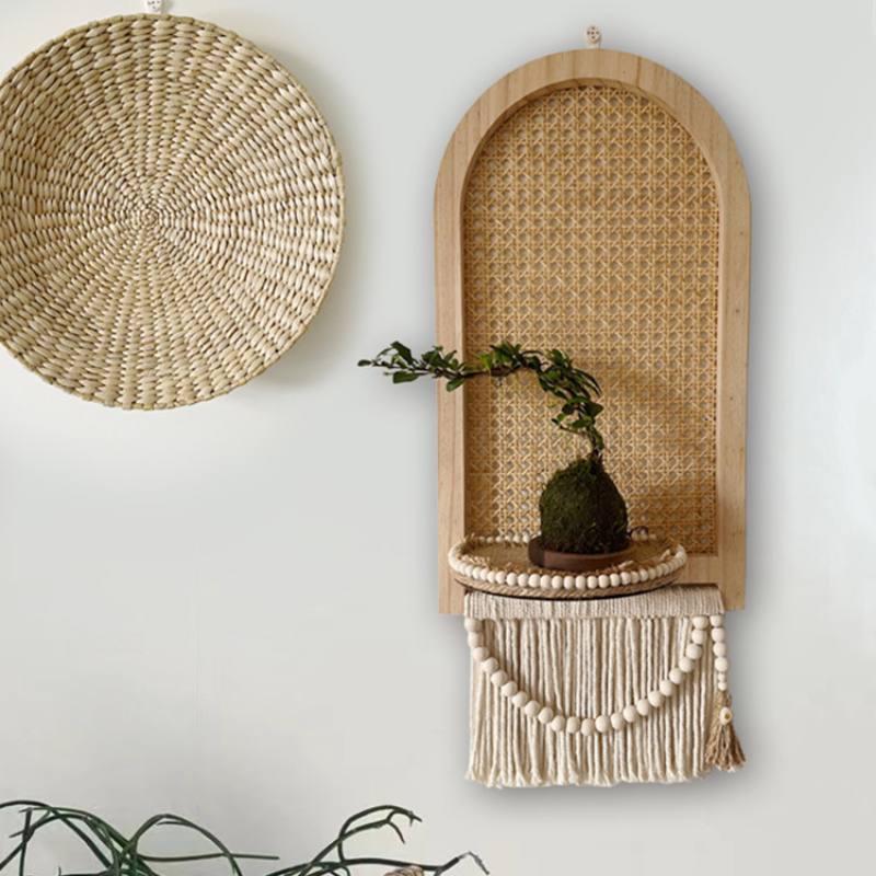 Woven Rattan Wall Shelf Set