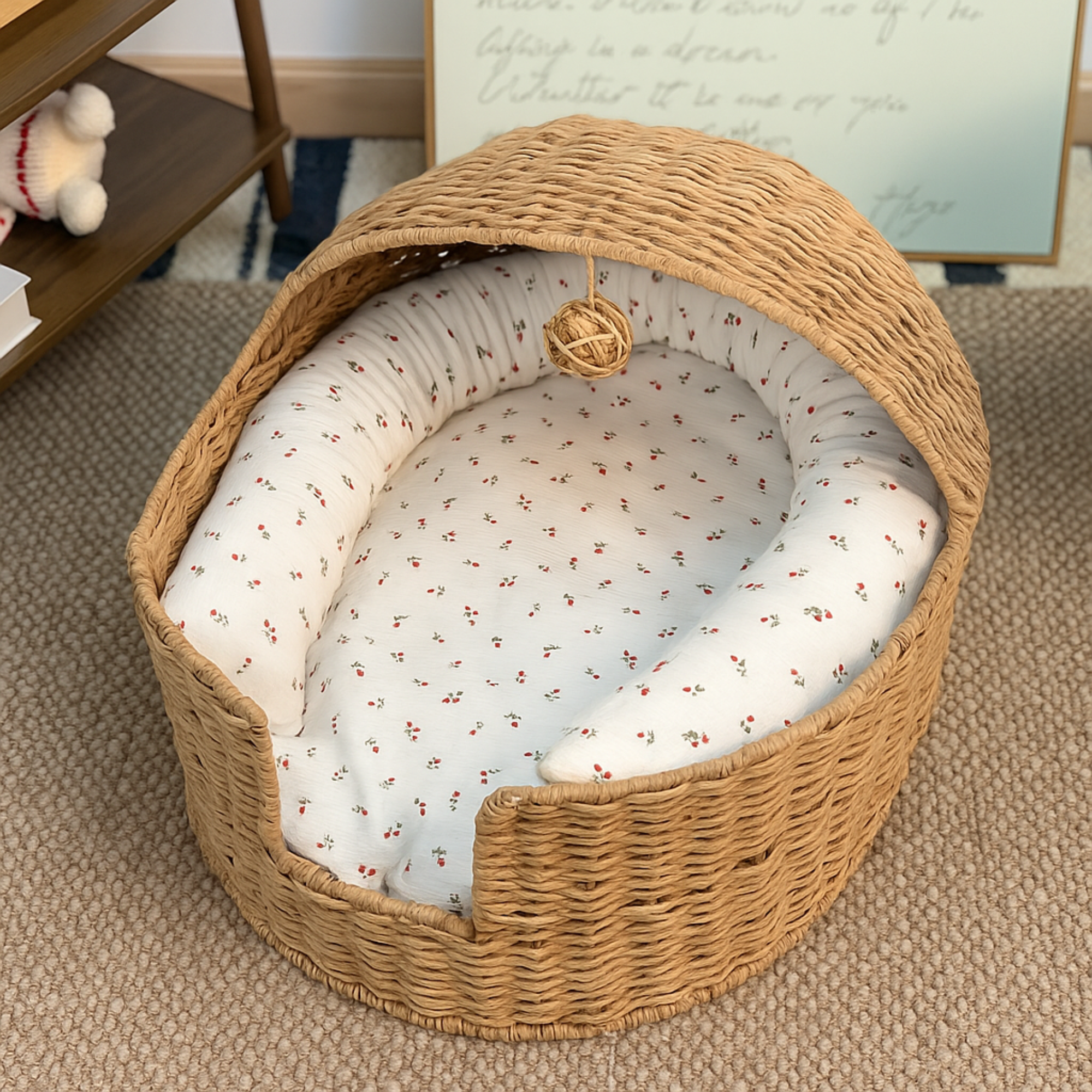 Rattan Dome Cat House Basket