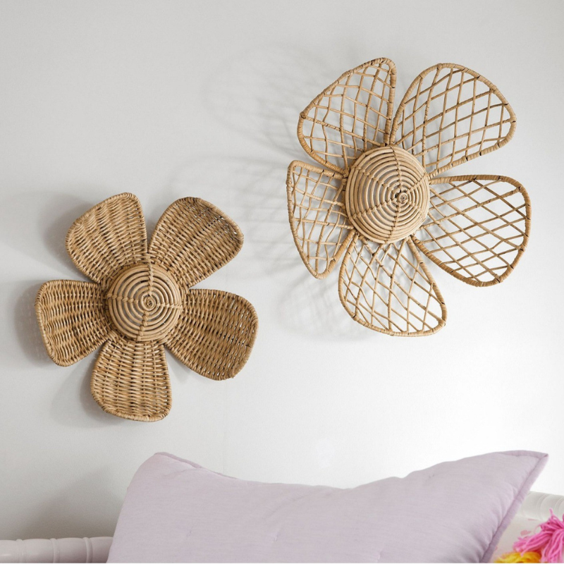 Boho Rattan Daisy Wall Decor (2-Pcs)