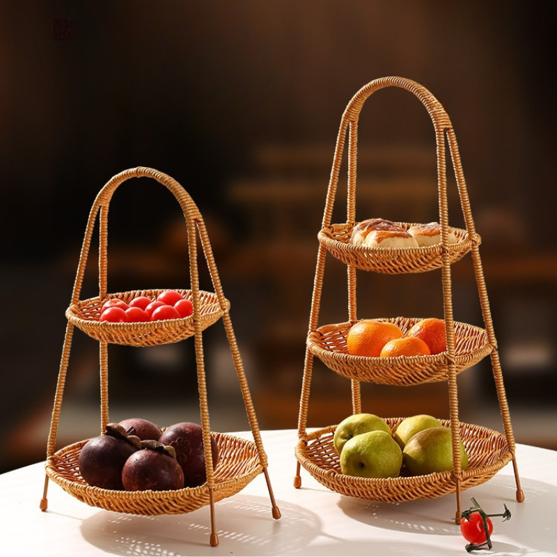 Tiered Rattan Serving Stand