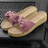 Women's Linen Wedge Bow Slippers