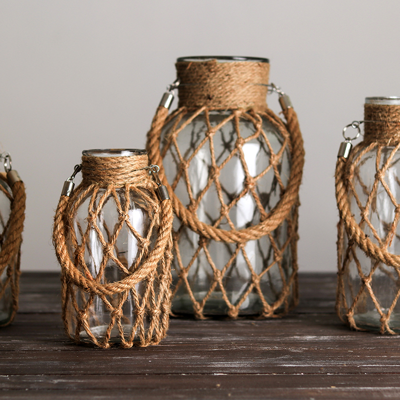 Retro flower arrangement Hemp Rope Glass Vase