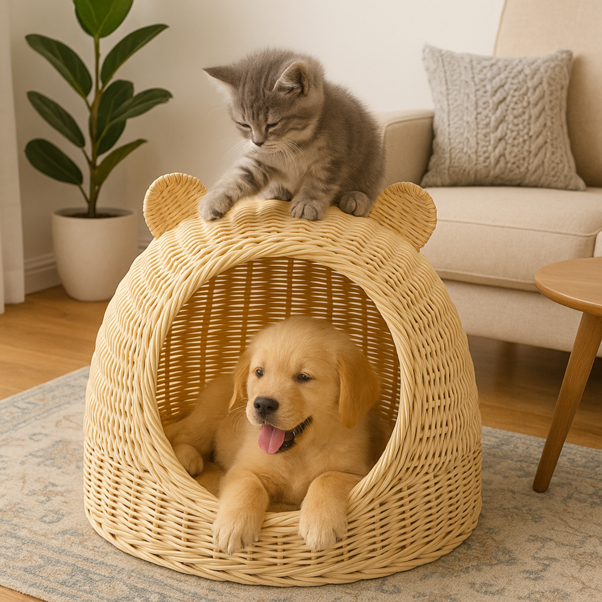 Rattan Cat Ear Dome Bed