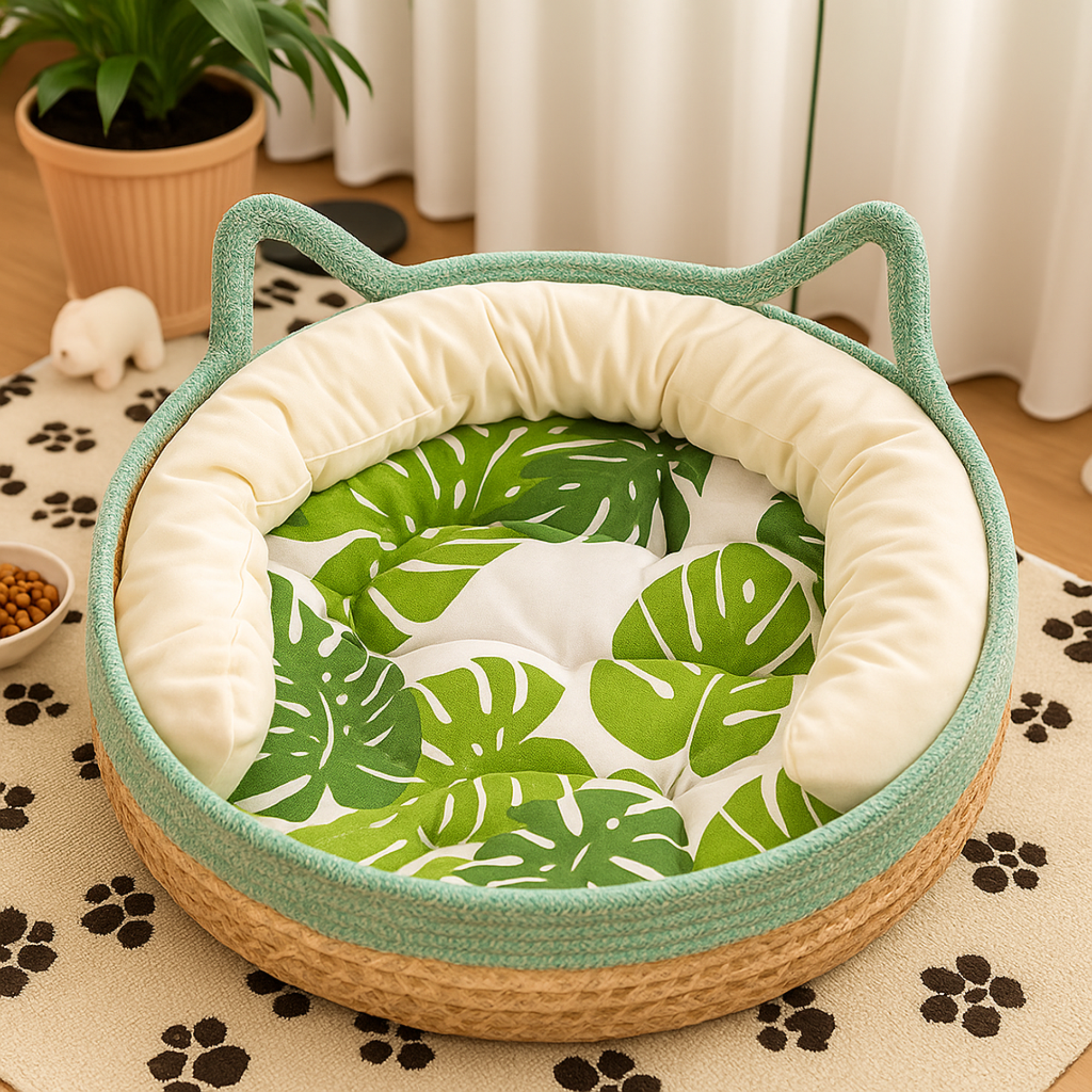 Handwoven Cotton Cat Bed Cushion Set