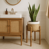 Waterproof Rattan Pot with Wooden Base