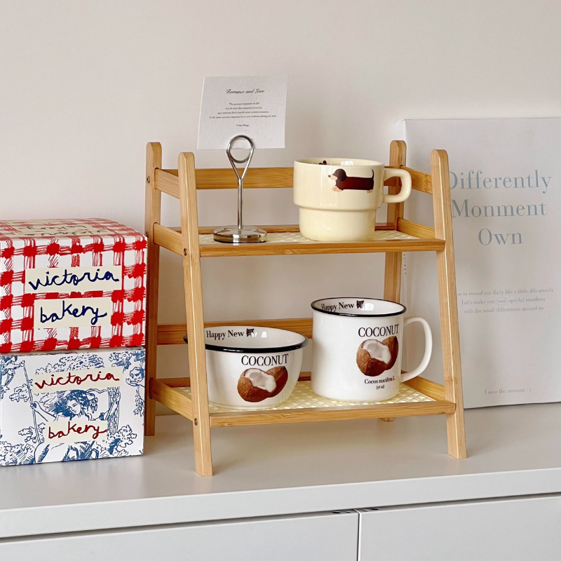 Rattan Wood Shelf(2-Tier)