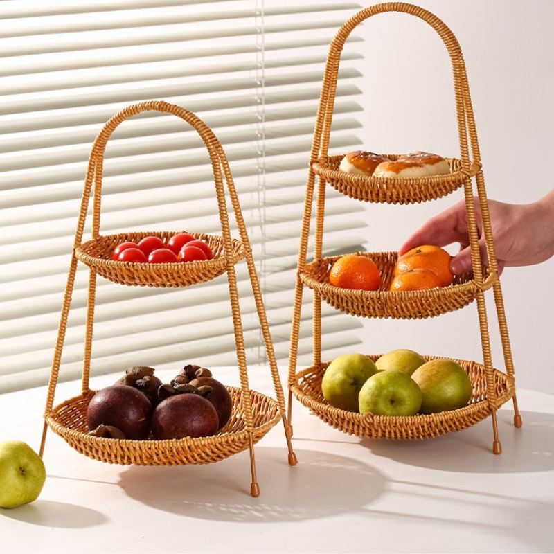 Tiered Rattan Serving Stand